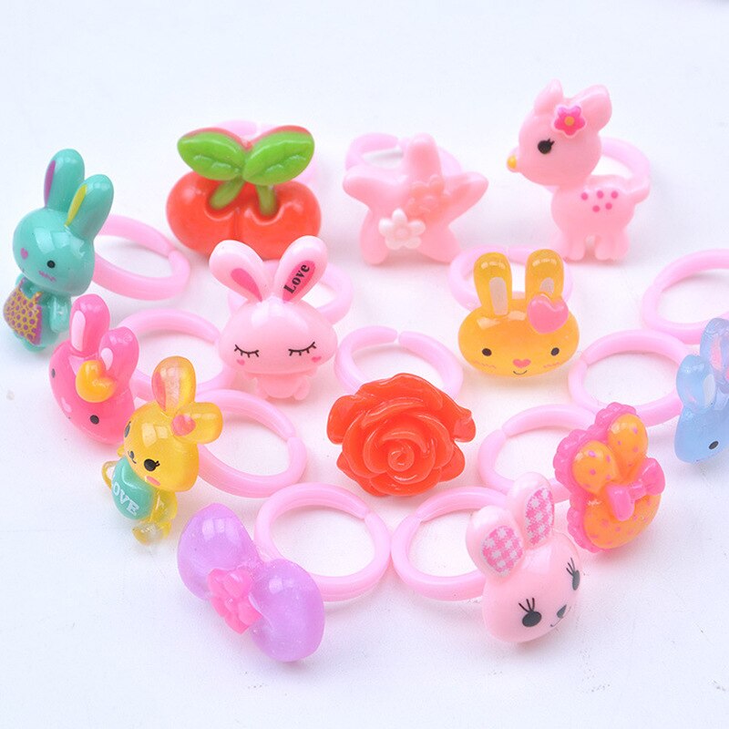 10 Stks/partij Kinderen Cartoon Ringen Snoep Bloem Dier Boog Vorm Ring Set Mix Vinger Sieraden Ringen Kid Meisjes Speelgoed