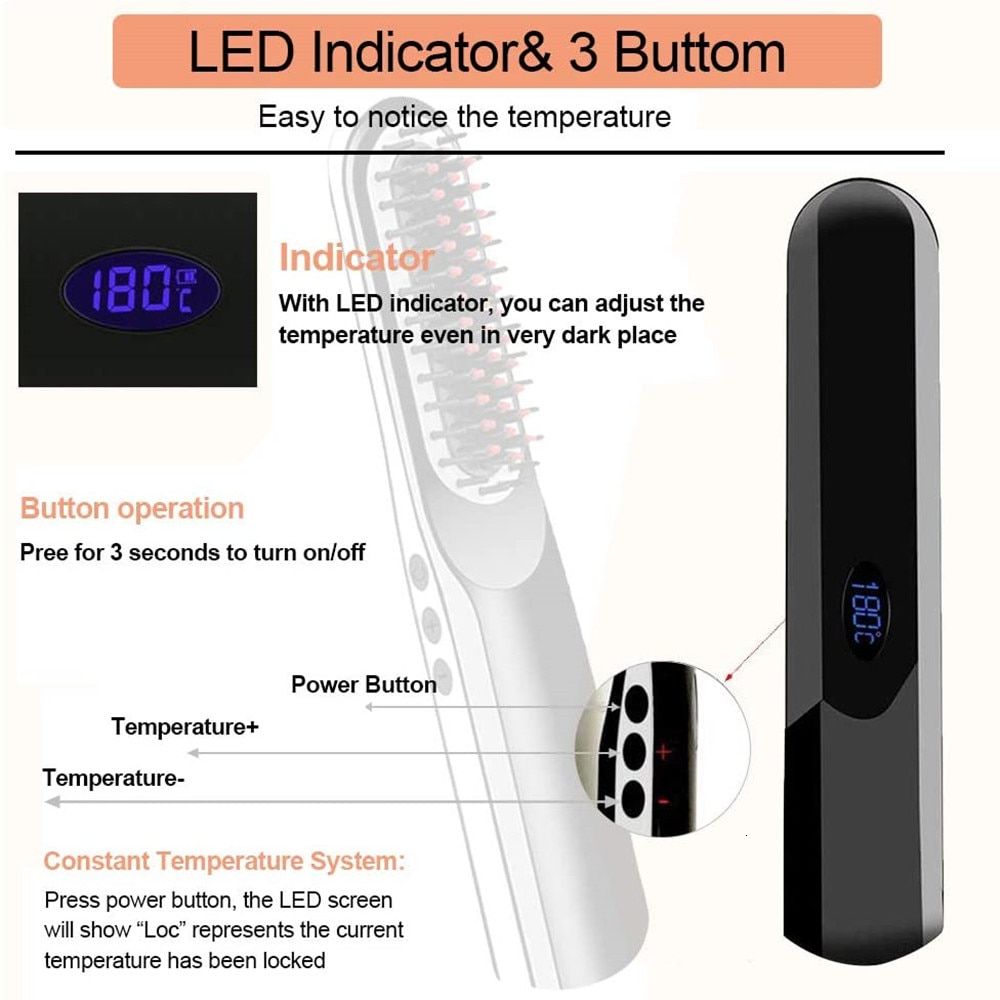 Wireless Mini Beard Straightener Brush Portable Electric Hair Straightening Combs For Men Beard Straightener Brush USB Charging