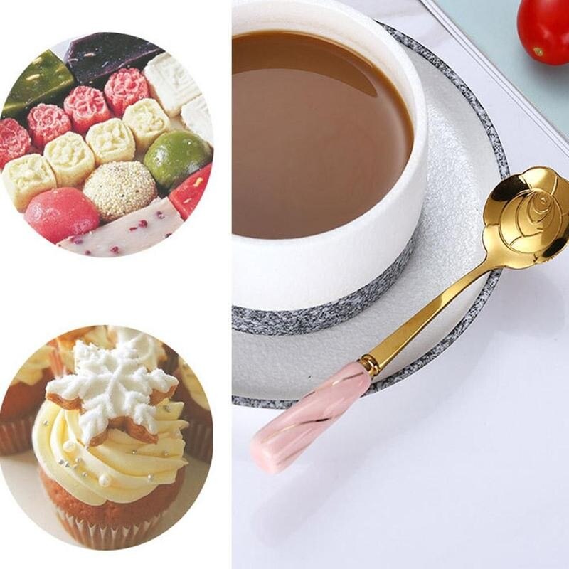 1 pièces cuillères turques en métal Rose cuillère cuillère à café en céramique en acier inoxydable couverts cuisine turc cuillère à boire cuillères Ha X9F9