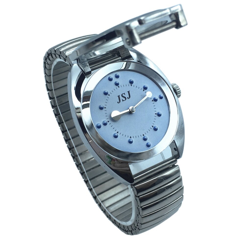 Stainless Steel Tactile Watch for Blind People--Battery Operated(Expansion Band, Blue Dial)