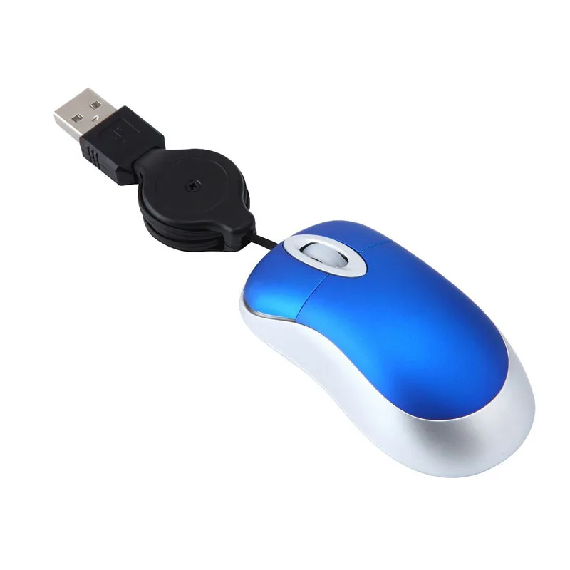 Mini Portable Wired Retractable Mouse Computer Mause Small Hand USB Optical 1000 DPI Office Mice for PC Laptop Notebook for Kids: Blue