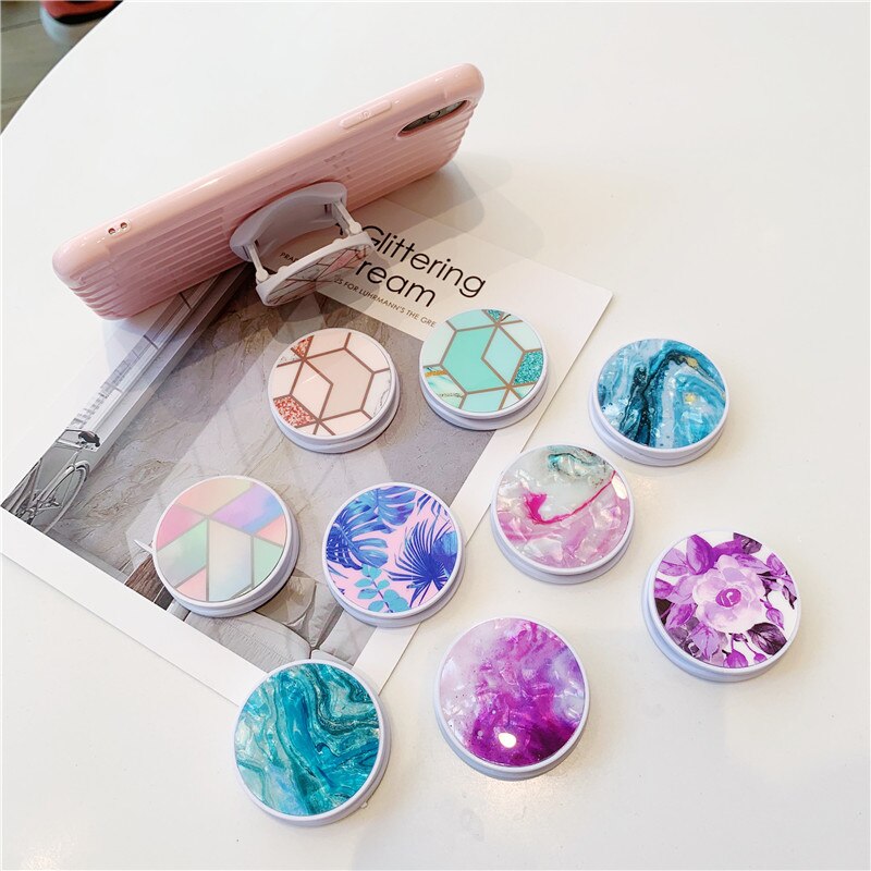 Abstracte Marmer Opvouwbare Stand Houder Voor Mobiele Telefoon Voor iphone XS Max Pad Voor Huawei Voor Samsung Leuke Grip Krimp beugel
