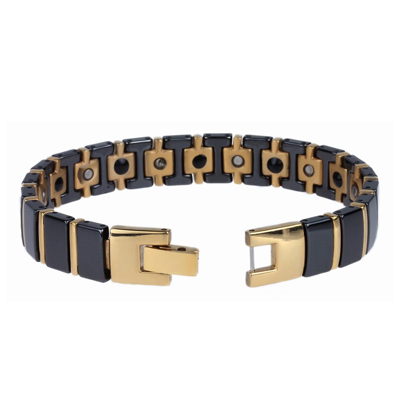Gezonde Artritis Pijn Magnetische Therapie Armband Voor Mannen Zwarte Keramische &amp; Gold Rvs Heren Vriendschap Armbanden