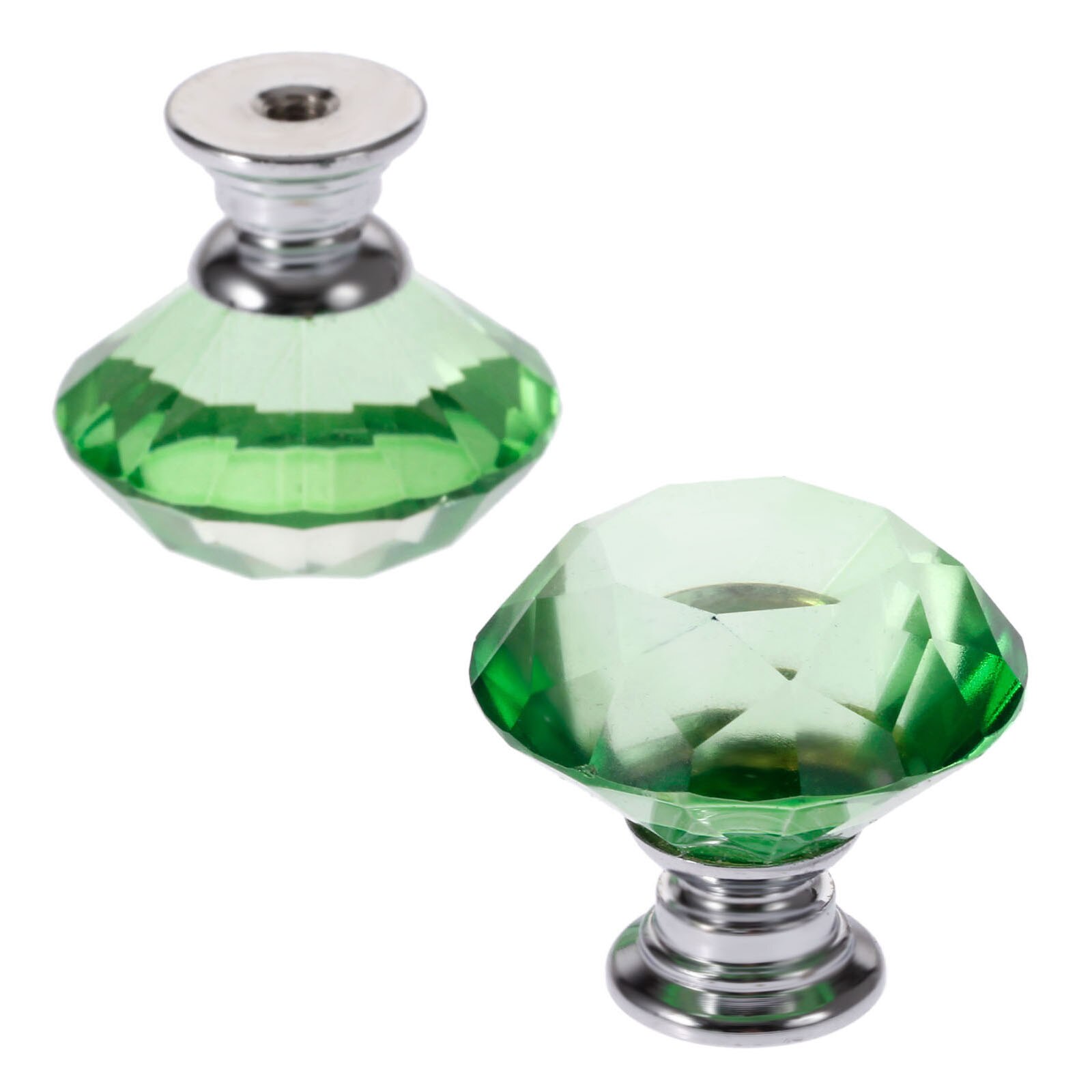 2 stk diamant form grøn 30mm krystal glas knop skab skuffe træk køkken skab dør garderobe håndtag