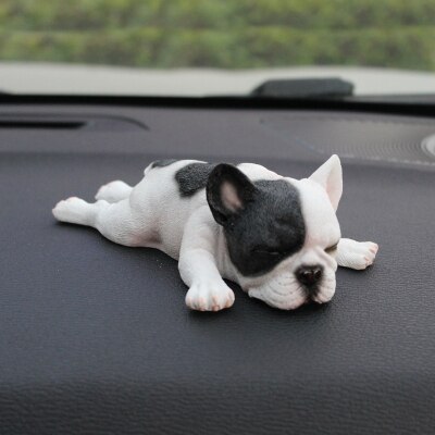 Car interior control ornaments product sleeping position French bulldog car ornaments cute simulation dog model high: F051-Cow color4