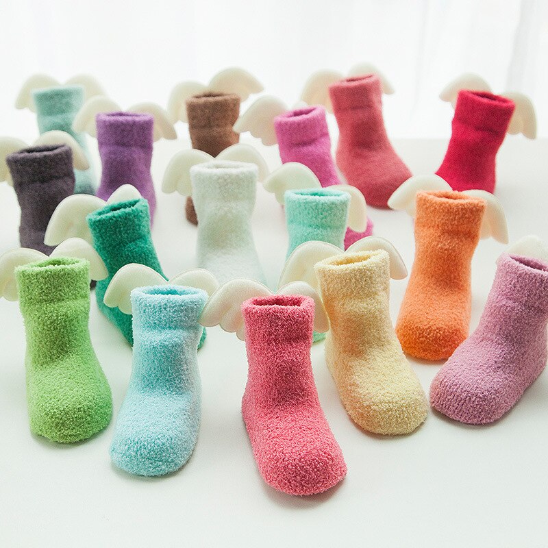 Baby baby sokker søde vinger flannel wamer vinter sokker til nyfødte småbørn varme gulv sokker baby tøj