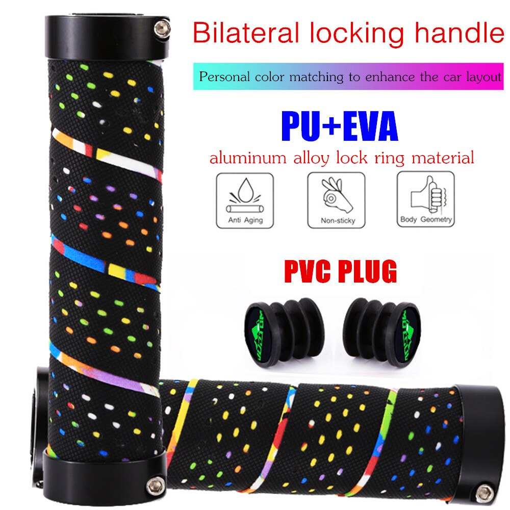 MOTSUV-Puños de manillar de bicicleta, con bloqueo Bilateral, de EVA + PU + anillo de aleación, cómodo de bloquear, empuñaduras de absorción de impacto: Colorful