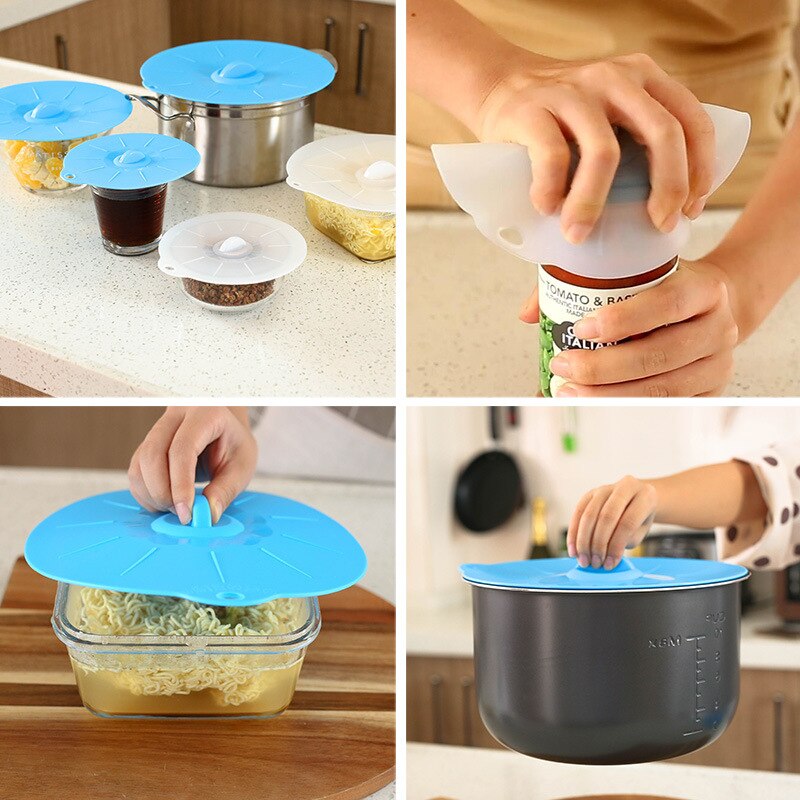 Reusable Silicone Bowl Cover Food Saver Pot Lid Heat Resistant Microwave Cooking Pot Cover Fresh Keeping Cover Kitchen Gadgets