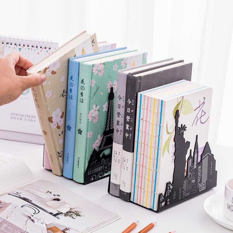 Reuzenrad/Eiffeltoren/Vrijheidsbeeld Metalen Boek Eindigt, Vintage Zwart Boekensteun als boek stand voor thuis en kantoor