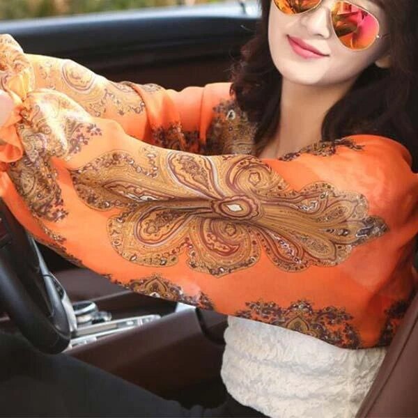 Ultralight Ademend Sunproof Mouw Shawl Geplooide Zomer Vrouwelijke Sjaals Effen Ruches Strand Chiffon Sjaal Voor Vrouwen: Oranje