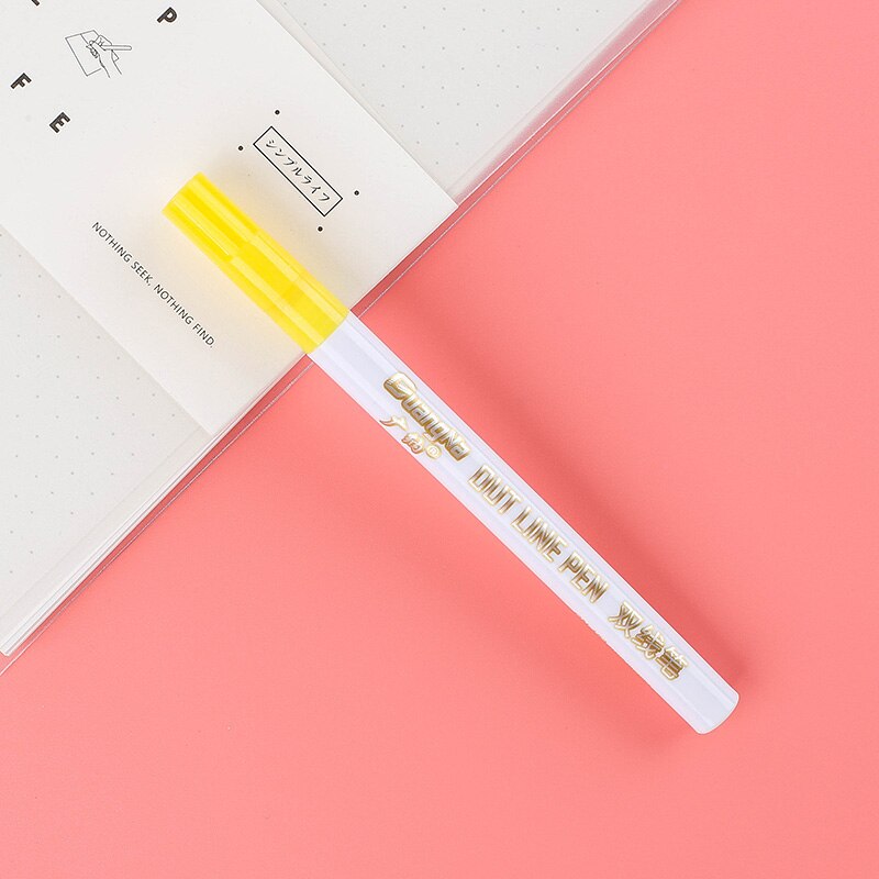 12 Magic Double Lines Art Markers Pen Out Line Pen Fine Liner Marker Fineliner Calligraphy Lettering Pen Color Scrapbooking Pens: Gold 12pcs