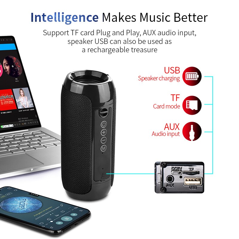 Tg 117 portátil bluetooth alto-falante sem fio subwoofer à prova dwaterproof água ao ar livre usb altifalante áudio apoio aut tf cartão caixa de música