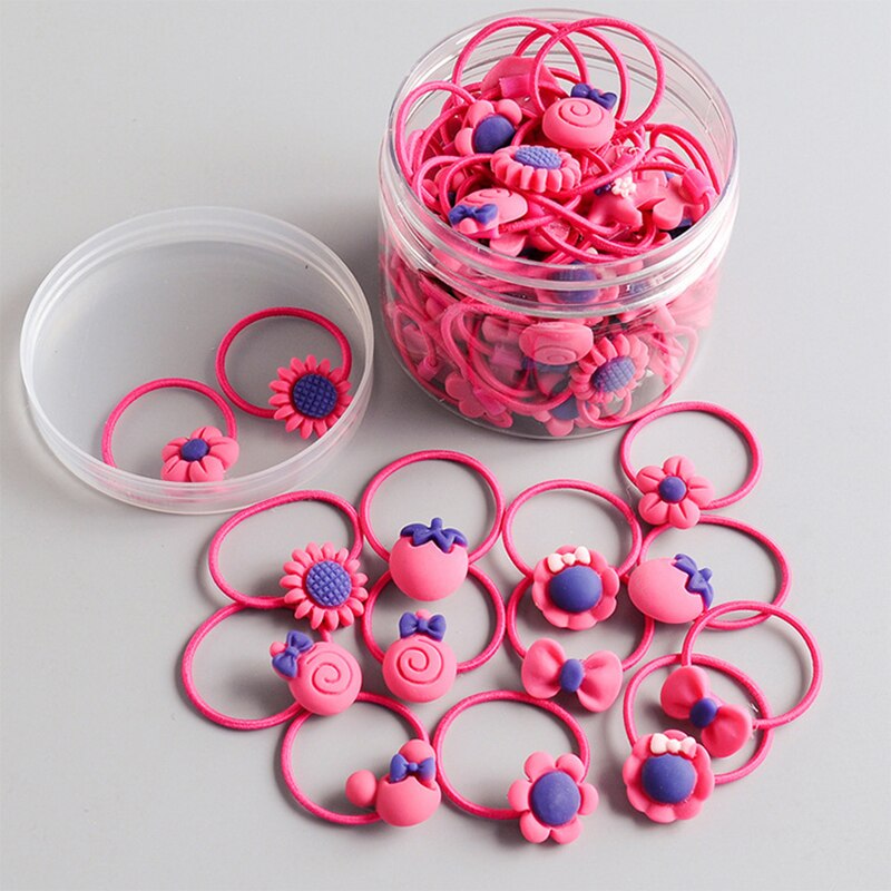 20/40 stuks kleurrijke elastische haarbanden voor meisjes, leuke haarelastiekjes voor kinderen, paardenstaarthouders, scrunchie en haaraccessoires.: Roosrood 40