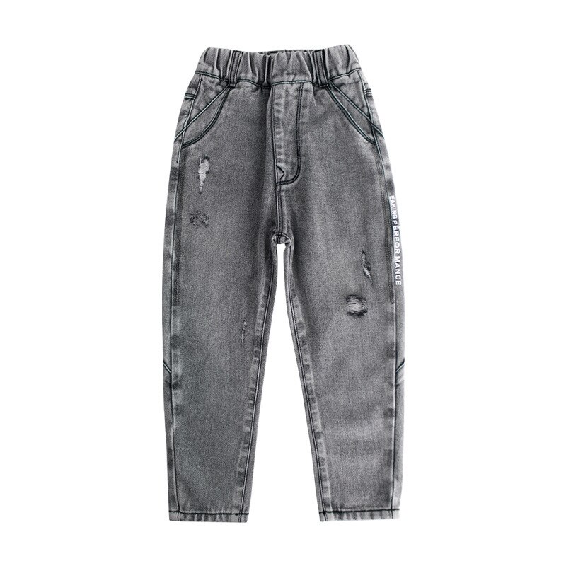 Pojkar grå svarta hål slitna jeans vår sommar lediga jeansbyxor tonåring barn joggingbyxor byxor storlek 12 14
