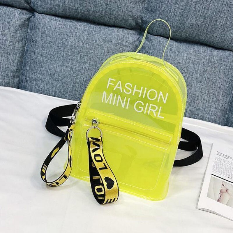 2020 moda estilo barato plástico senhoras casual mini mochilas sacos de telefone celular transparente meninas bolsas: Yellow