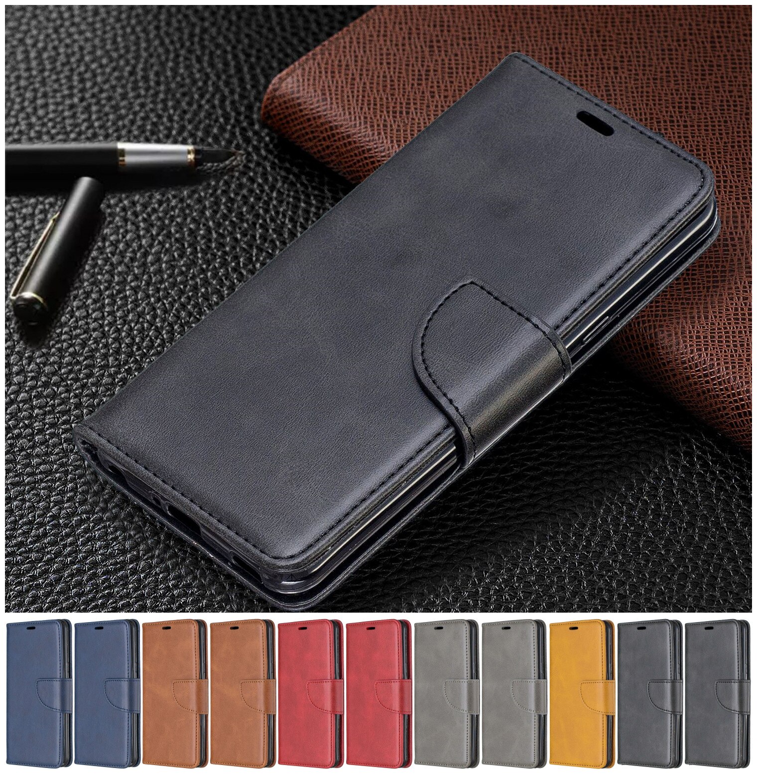 Men Mobile Phone Holster For Cover Redmi Note 8 Pro Redmi Note 8T Phone Bags Solid Color Leather Case Card Slot Phone Box E07F