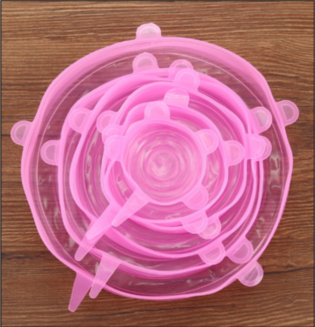 6 Pçs/set Alimentos Tampa de Silicone Universal Tampas De Silicone para Panelas Tigela Pote Reutilizável Tampas Estiramento Acessórios de Cozinha Gadgets: Pink