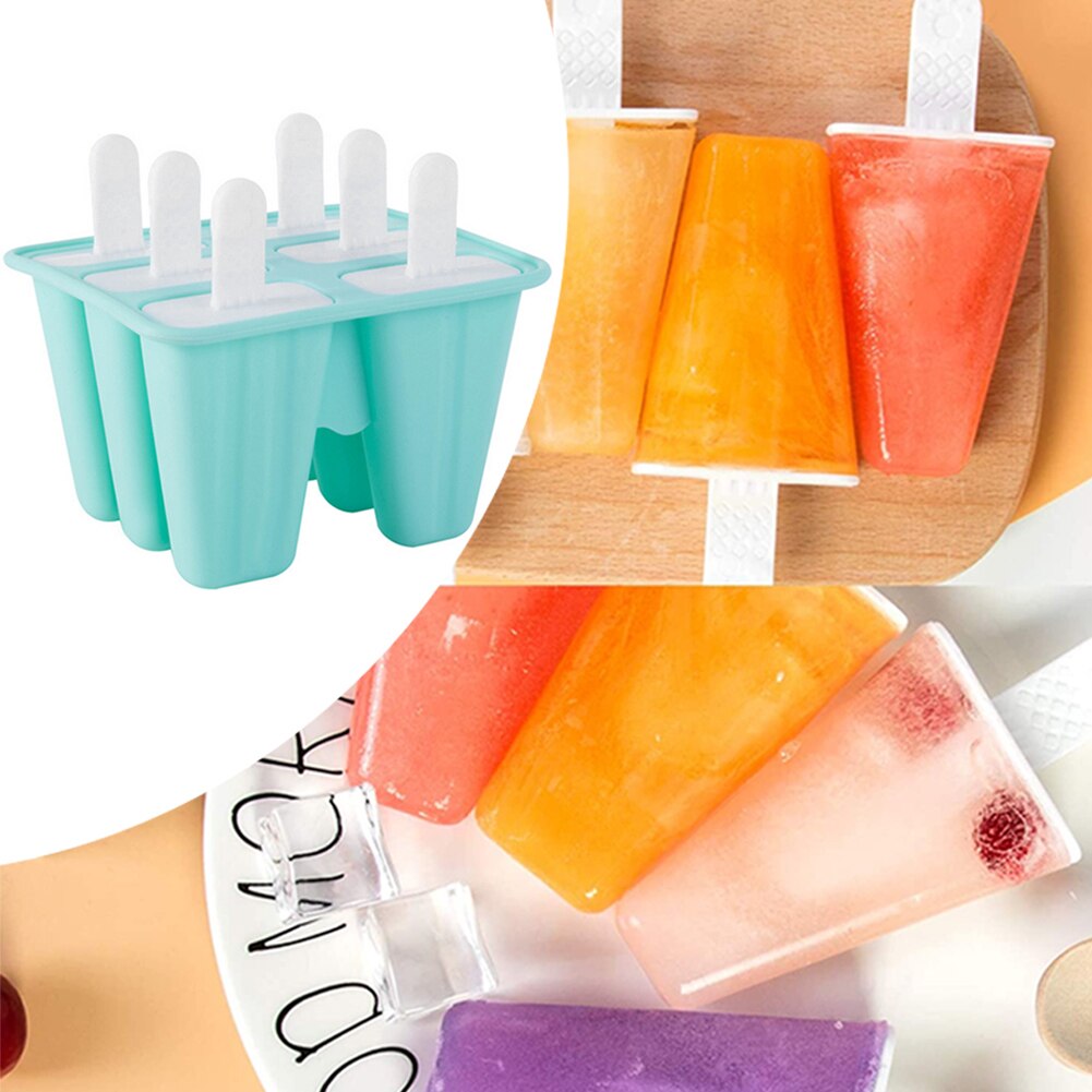 6 Cells Ice Cube Molds Reusable Popsicle Maker DIY Ice Cream Tools Kitchen Lolly Mould Tray Lolly Mould Popsicle MakerBar Tools
