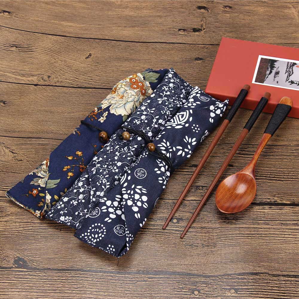 Chińskie pałeczki przyjazne dla środowiska przenośne drewniane sztućce zestawy drewniane patyczki i łyżki etui podróżne brązowe 18Oct