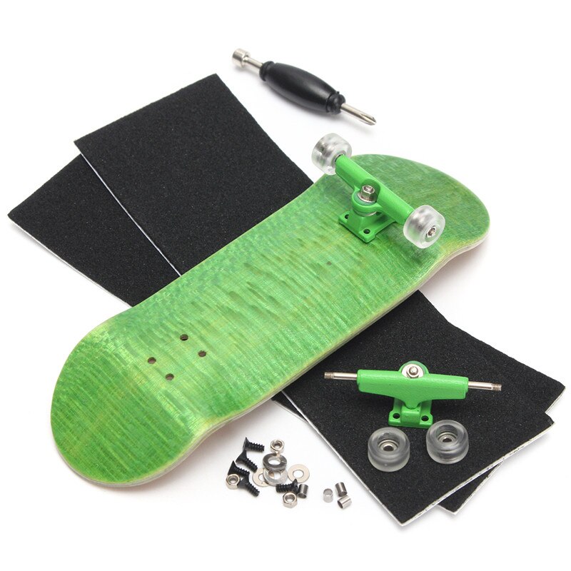 Purple Wooden Finger Skateboards Finger Skate Board Wood Fingerboard with Bearings Wheel Foam Screwdriver: green 32mm