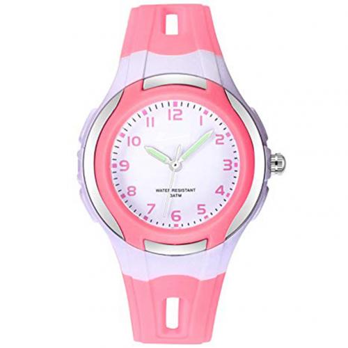Round Dial Kid Boy Girl Student Waterproof Quartz Jelly Wrist Watch: Pink