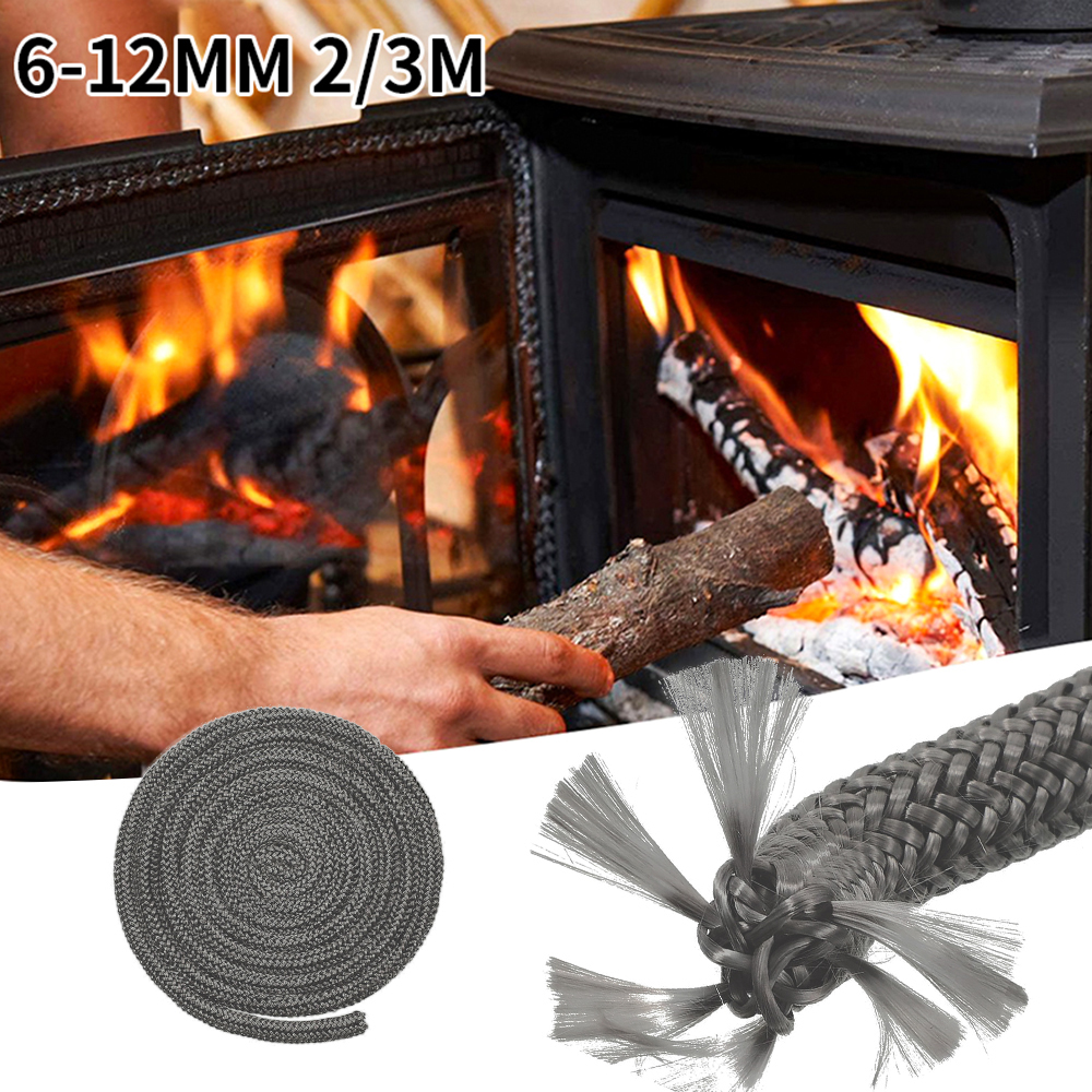 6/8/10/12mm KachelTouw Glasvezel Haard Deur Koord Hoge Temperatuur Woodburner Zwart Pakking Koord Breedte 2m Lengte Afdichting Touw