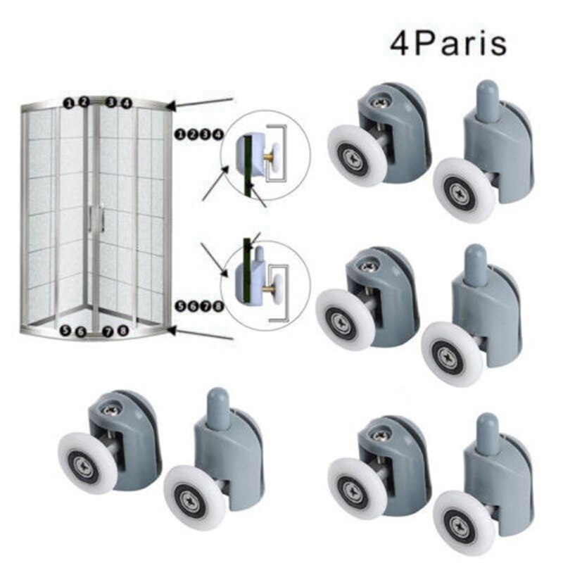 8pcs Sliding Shower Door Castor Enclosures Upper Lower Rollers Runners Wheels For Sliding Door Like Shower Door, Partition Door