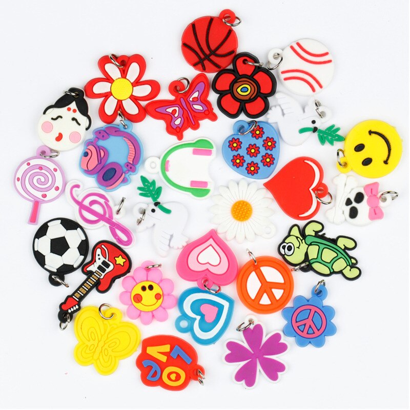 100pcs Pendants DIY Colorful Loom Rubber Band Bracelet Jewelry Making Beads Toy Colorful Animal Flower Beads Random Style