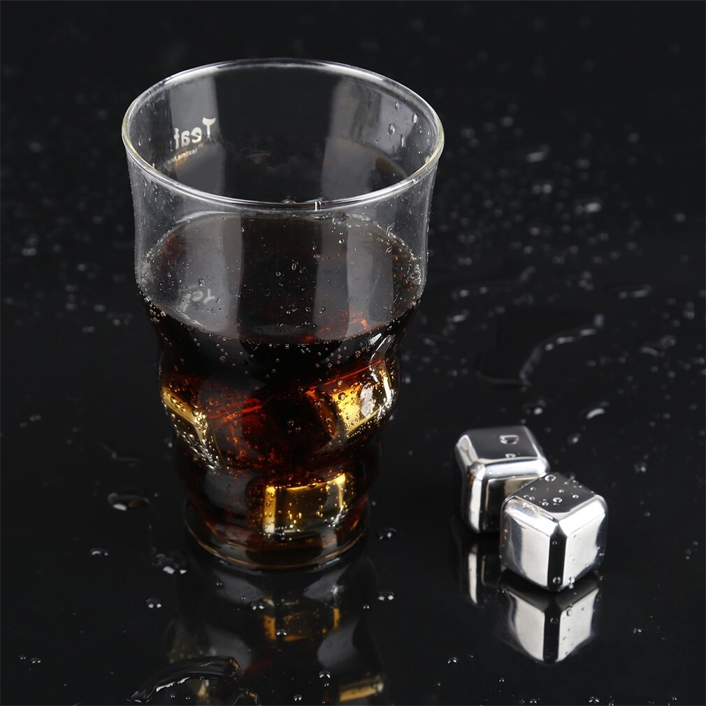 4 pcs Silver Reusable Non-Toxic Environmentally Safe Stainless Steel Wine Ice Cooling Cubes Physical Cooling Ice Cooler