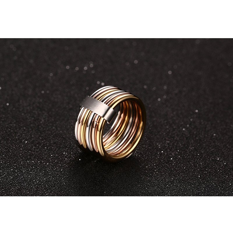 Vnox Mode 6 Plain Bands Vergrendeld Gestapeld Wide Verklaring Cocktail Ringen Voor Vrouwen Drie Kleuren Femme Ring Set