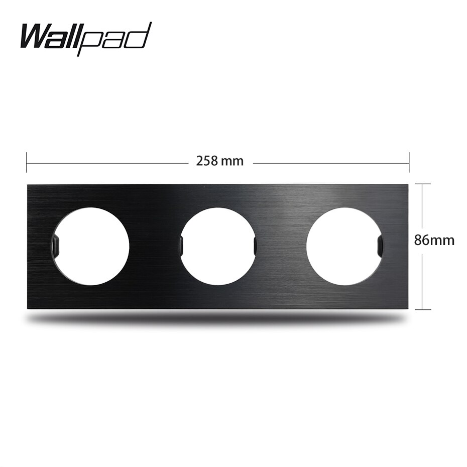 Wallpad L6 DIY Black Triple 3 Gang Frame Brushed Aluminum Metal Plate For Wall Switch Socket Free Combination, 258*86mm