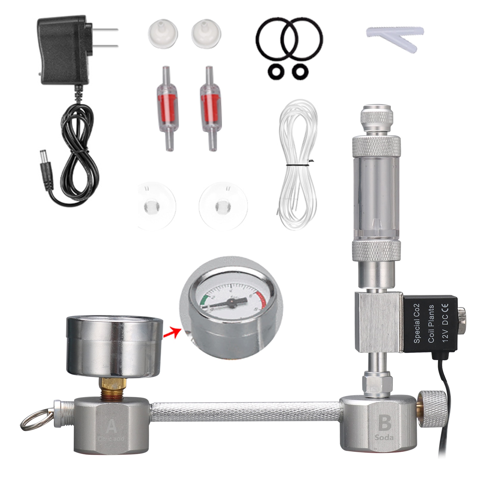 Aquarium CO2 Generator System Kit CO2 Diffuser Regulator with Solenoid Valve Bubble Atomizer Fish Tank For Aquatic plant growth: US Plug