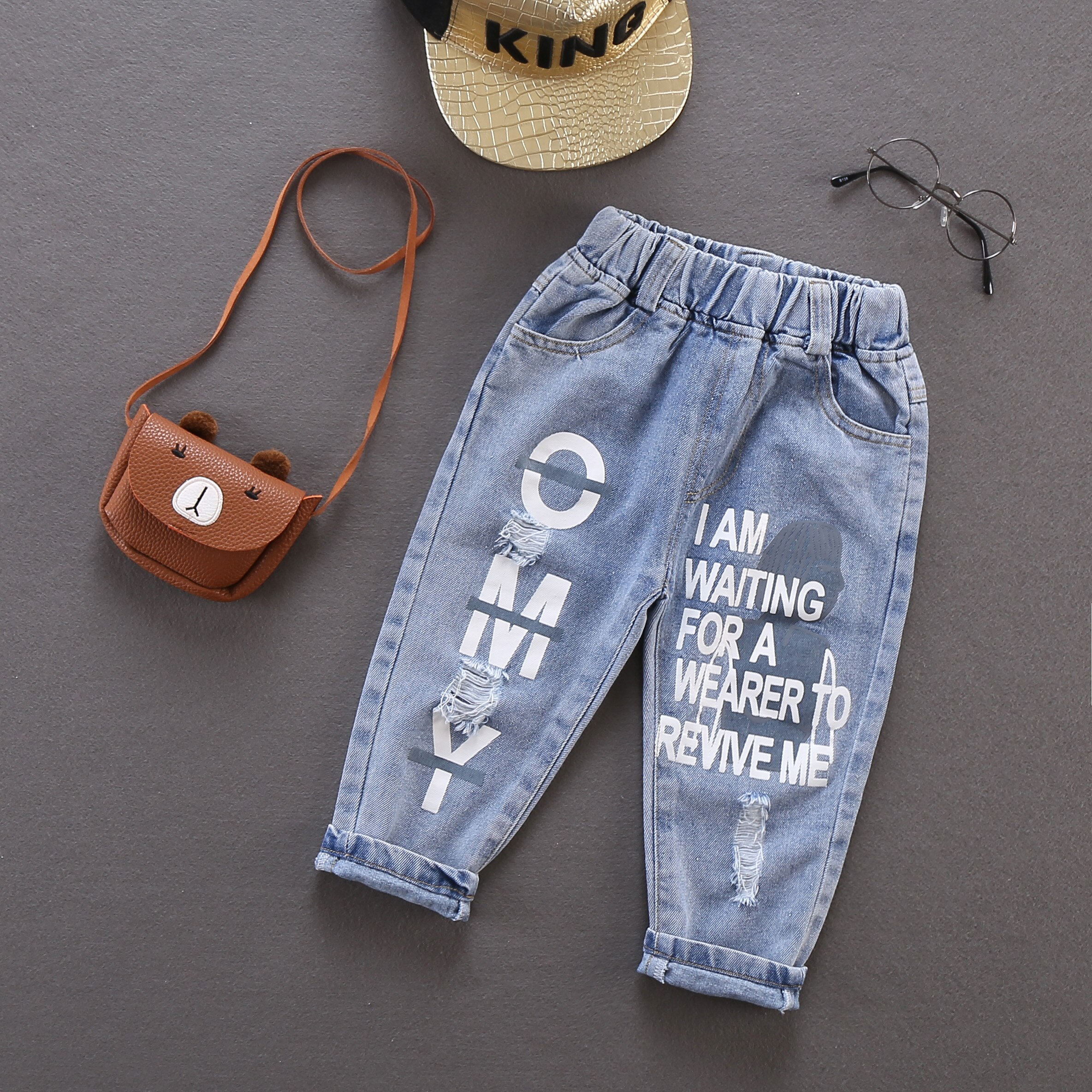 broken hole kids jeans for girls Boys Spring Autumn jeans for girls Casual Loose Ripped Jeans children jeans size:90-130