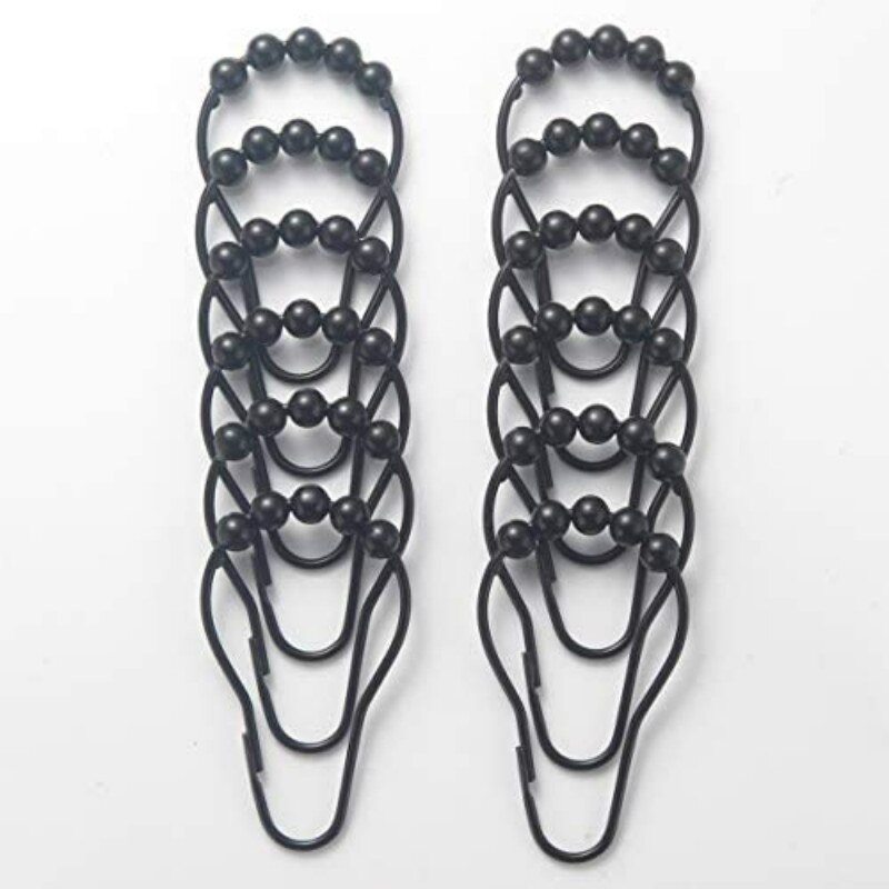 12 Pieces Bathroom Curtain Hooks Portable Household Shower Curtain Rings Iron Hooks Black