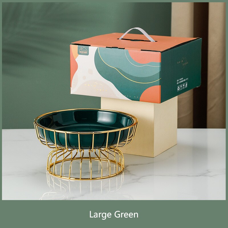 Houseware Fruit Plate Wrought Iron Frame Ceramic Dessert Plate Candy Plate Tall Fruit Plate Box Set With Souvenirs: Green A