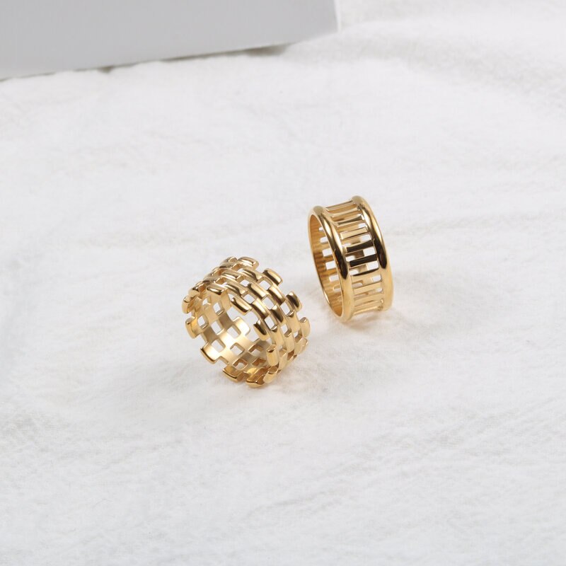 Joolim High End Gold PVD Antique Chain hollow Rings for Women Stainless Steel Jewelry