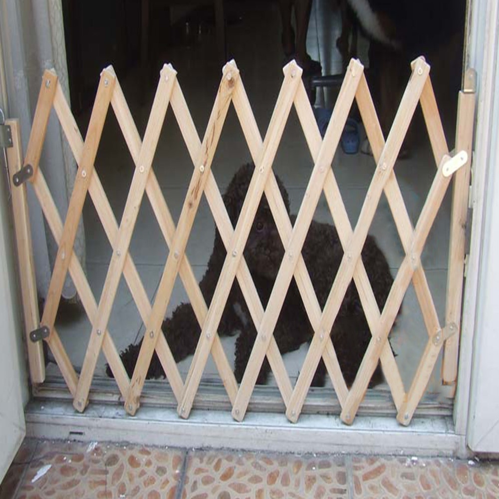 Foldable Pet Barrier Fence Cat Dog Gate Wooden Retractable Pet Fence Sliding Door Safety Isolation Gate