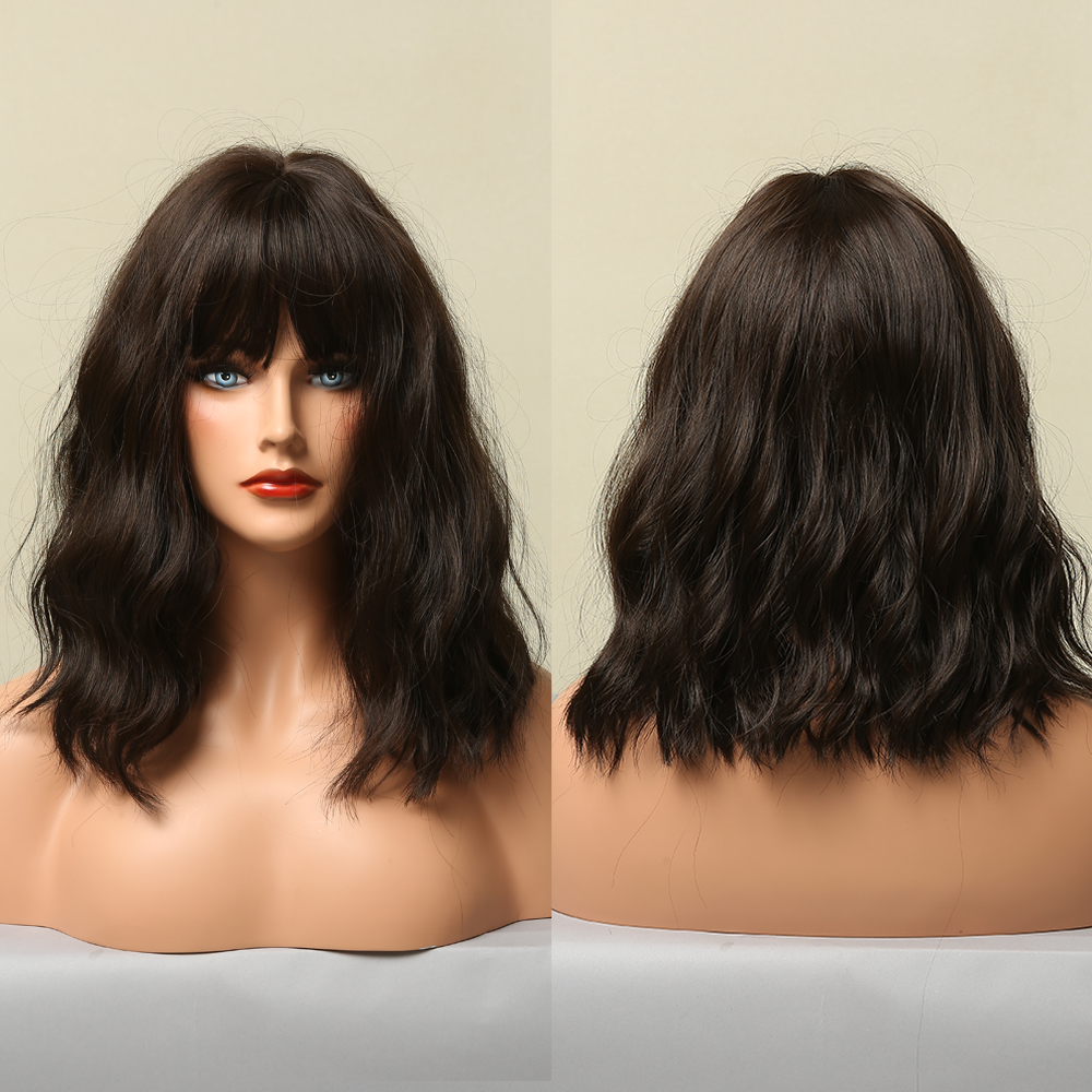 Pelucas sintéticas ombré marrón Rubio para mujer, pelo corto ondulado Bob con flequillo, onda corporal, Cosplay, Lolita, pelo Natural resistente al calor: P4 / 30