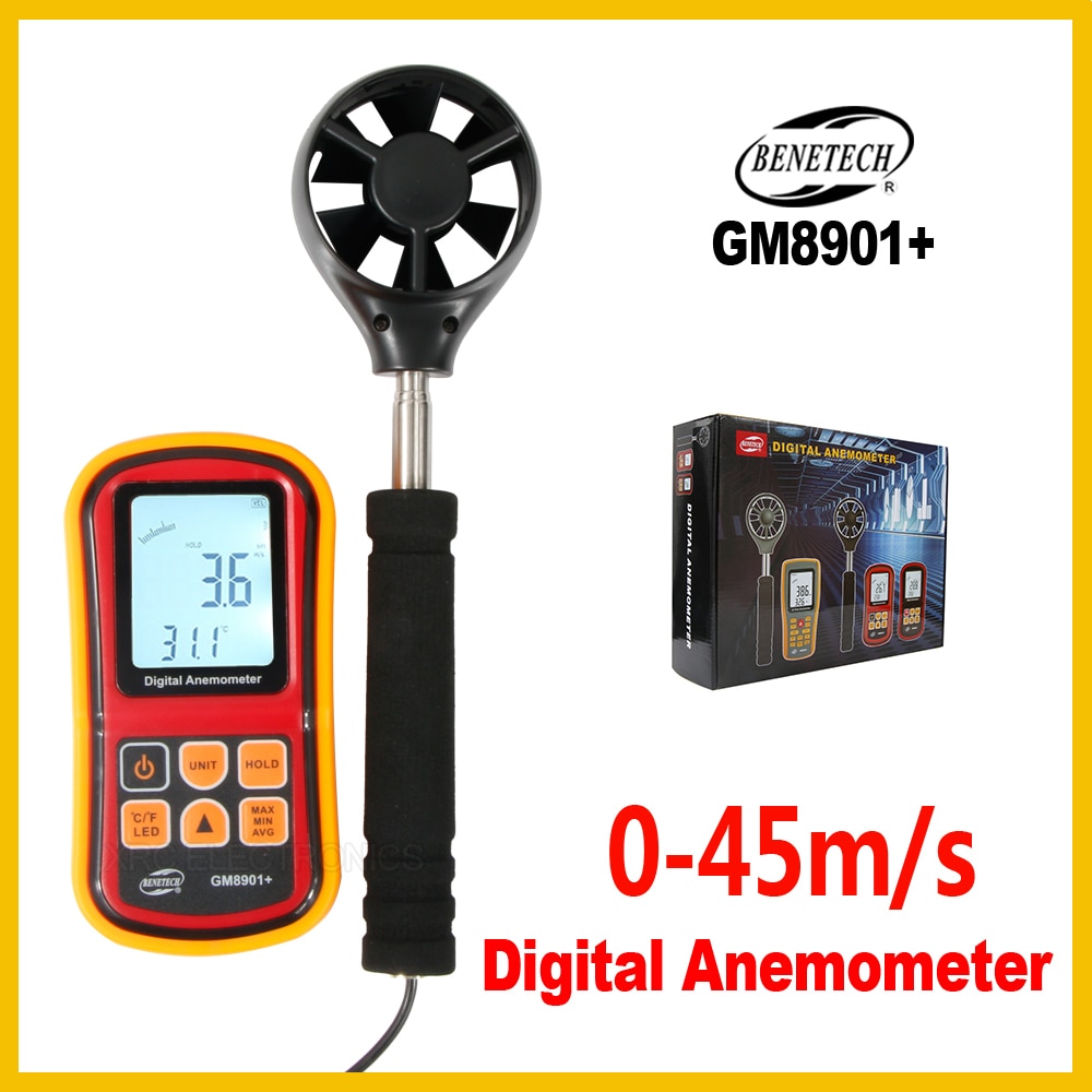 High Accuracy Anemometer Wind Speed GaugeTemperature Measure Digital LCD Display Wind Meter Measuring tool GM8901+BENETECH