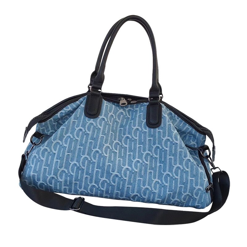 Travel Bag Denim Canvas Bag Large Capacity Double Head Zipper Long Distance Travel Bag Sports Fitness Bag Weekend Bag: Denim Blue