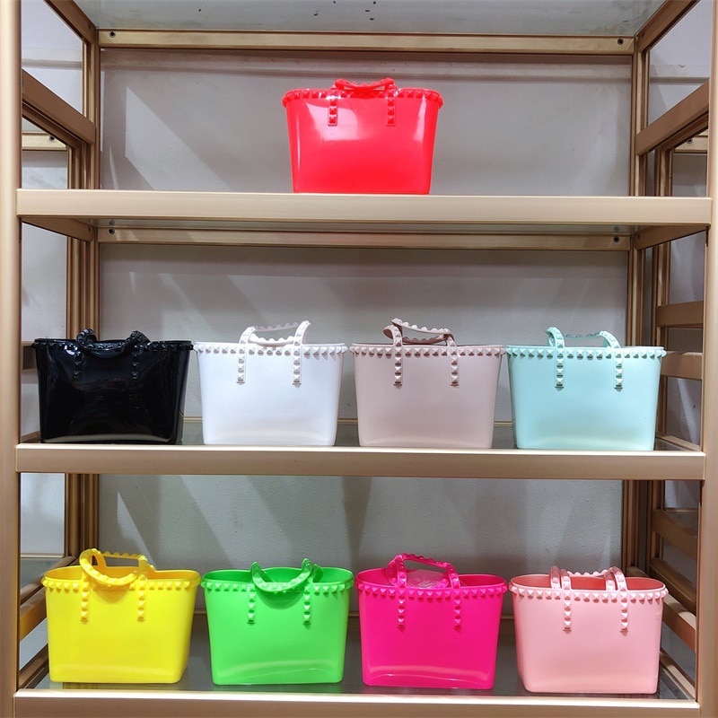 Summer Rivet Jelly Lady Handbag Bucket Tote Bag Shopping Bag Large Capacity PVC Women Handbag