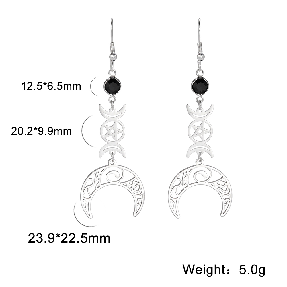 Unift Pendientes góticos de acero inoxidable para mujer y hombre, aretes de pentagrama de Triple runa, fase lunar, joyería Vintage, Piercing de oreja, nudo de bruja: Color amarillo dorado claro