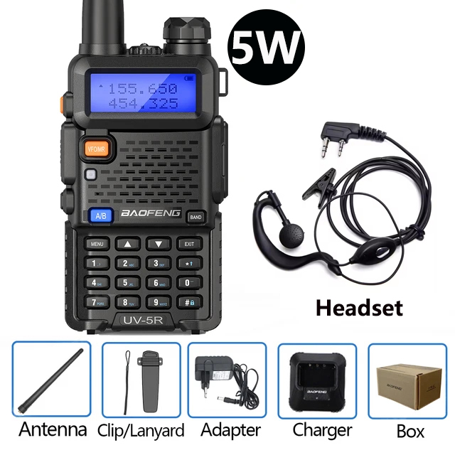 Baofeng uv 5r walkie talkie 5w 8w de alta potência banda dupla presunto rádio em dois sentidos vhf uhf rádio fm transceptor portátil caça 16km: Preto / American