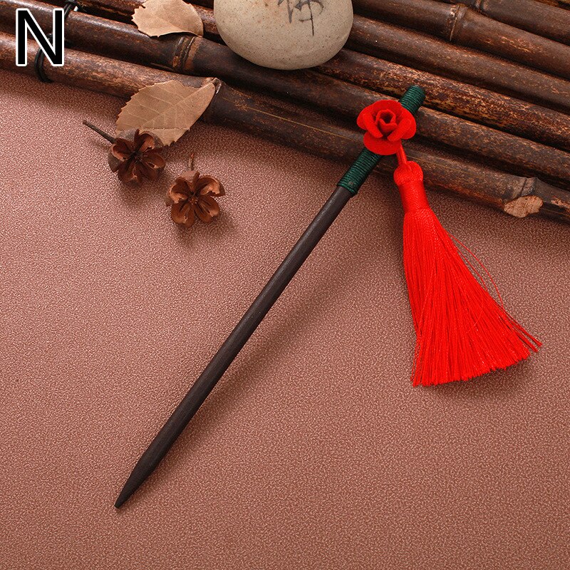 Paletas de madeira estilo chinês, bastão de cabelo artesanal, vintage, com flor, para mulheres, étnicas, acessórios para cabelo: N