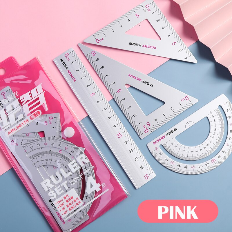 M&amp;G 4PCS/Set UV Aluminum Alloy Ruler Drawing Measurement Geometry Triangle Ruler straightedge Protractor A variety of rulers