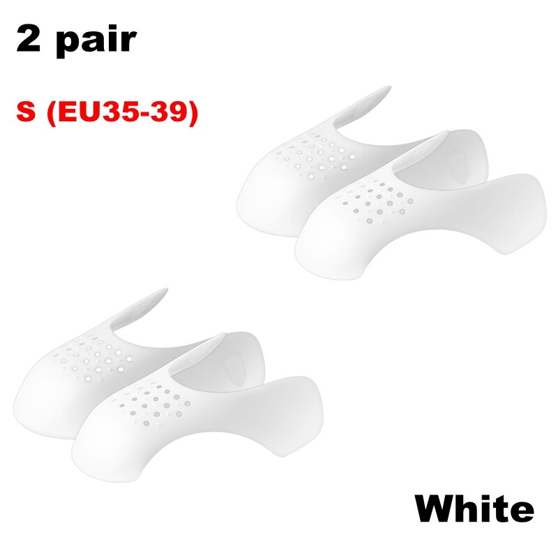 Protector antiarrugas lavable para zapatillas de deporte, Protector de flexión, soporte para la puntera, ensanchador de zapatos, 2 pares: White-S (EU35-39)