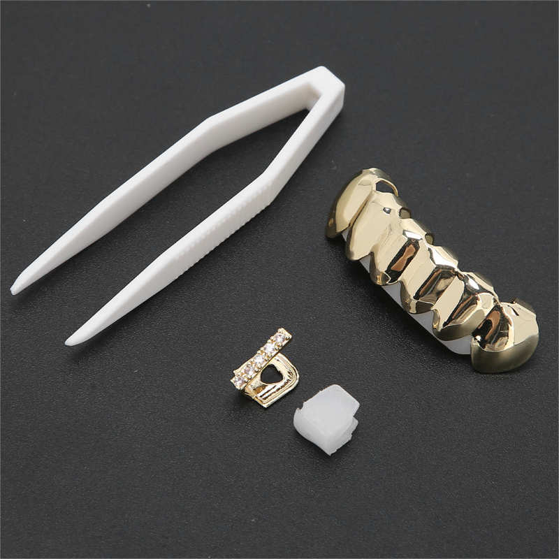 Hip Hop False Upper Lower Teeth Set Reusable Halloween Festival Teeth Decoration Brace