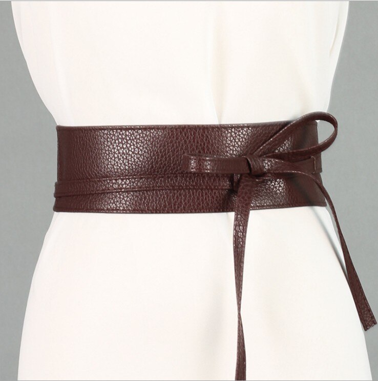 ¡Novedad de ! Cinturón de vestir de piel sintética suave, ancho, dorado, plateado y negro, con envoltura de corbata, accesorios para la ropa: brown