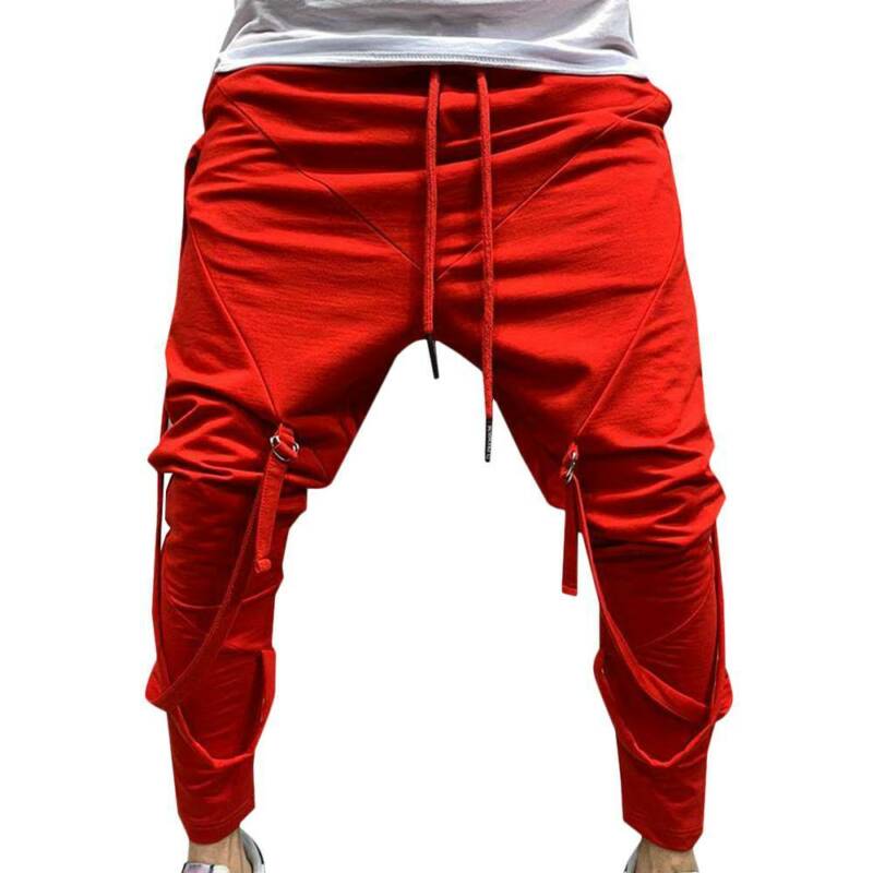 Men Pants Jogger Lace Up Sports Trousers Casual Slim Harem Pants Gym Sportswear Loungewear Mens Sweat Pants: Red / XXXL