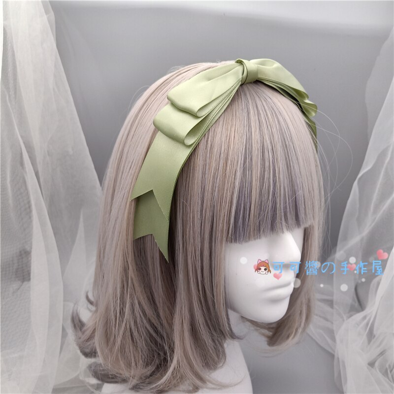 Lolita, diademas con lazo KC estilo japonés, dulces accesorios para el cabello de corazón para niñas, diadema Harajuku, tocado: If Grass